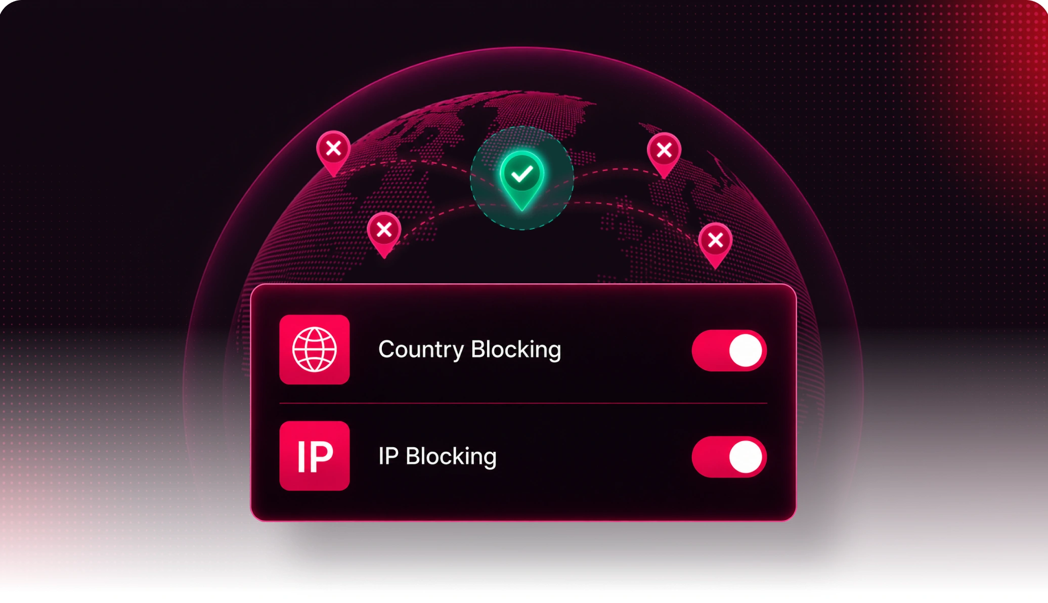 Country Block dashboard with Country Blocking and IP Blocking toggles